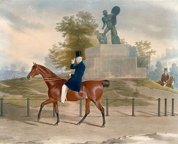 Hyde Park, London, with the statue of Achilles dedicated to the Duke of Wellington (coloured engraving)