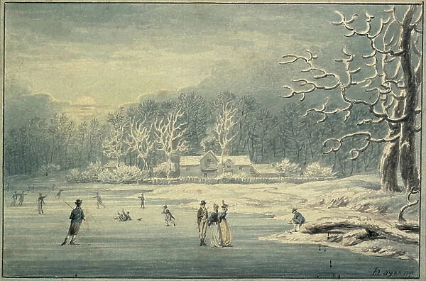 Hyde Park in the Snow, 1796 (pencil & w / c on paper)
