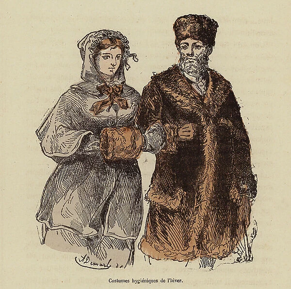 Hygienic winter costume (coloured engraving)