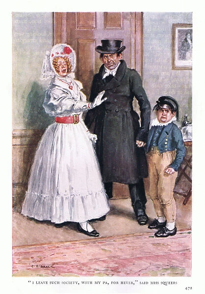 'I leave such society, with my Pa, for hever'said Miss Squeers (colour litho)