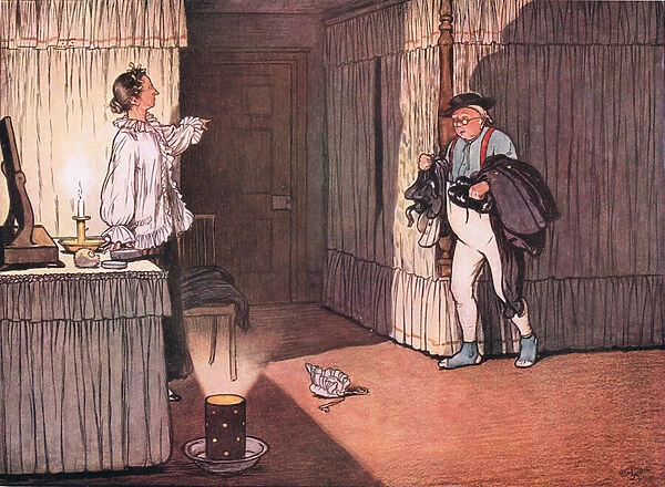 'I trust ma am, resumed Mr Pickwick, that my unblemished character and the devoted respect I entertain for your sex'(colour litho)