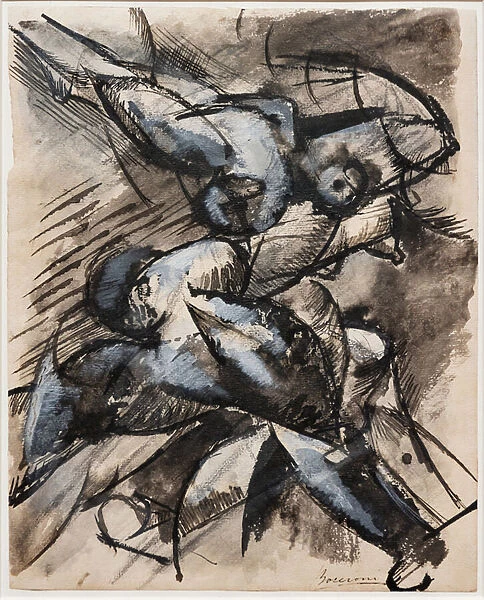 I want to le human forms in movement (Dynamic Decomposition), 1913 (black pencile, black ink, white tempera and white w  /  c on paper)