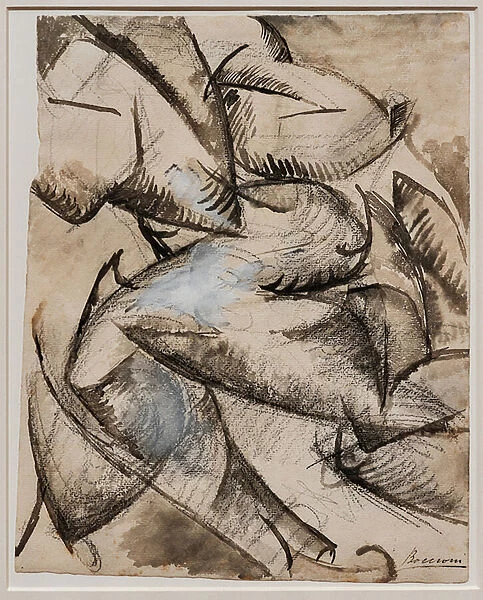 I want to le human forms in movement (Muscles in movement), 1913 (black pencile, black ink, white tempera and white w  /  c on paper)