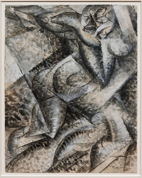 I want to synthetise the unique forms of the continuity in the Space (Dynamism of a Human Body), 1913 (graphite, black ink, white tempera and black watercolour on paper)
