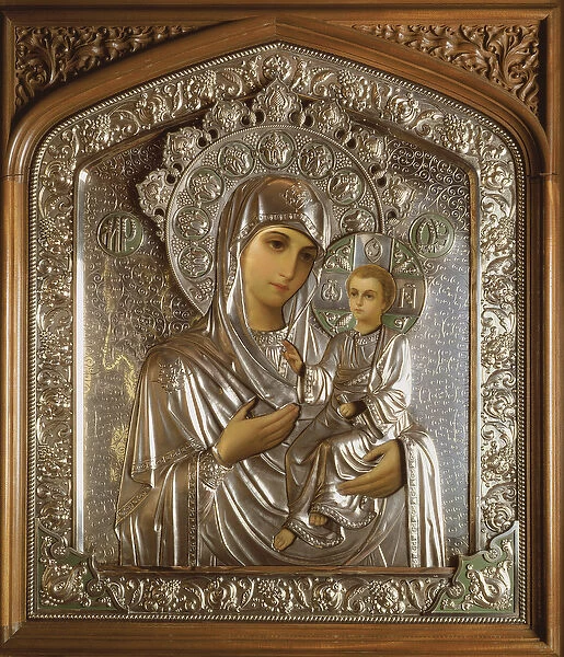 Icon of the Blessed Virgin and the Child Jesus, 1908 (oil on board and silver)