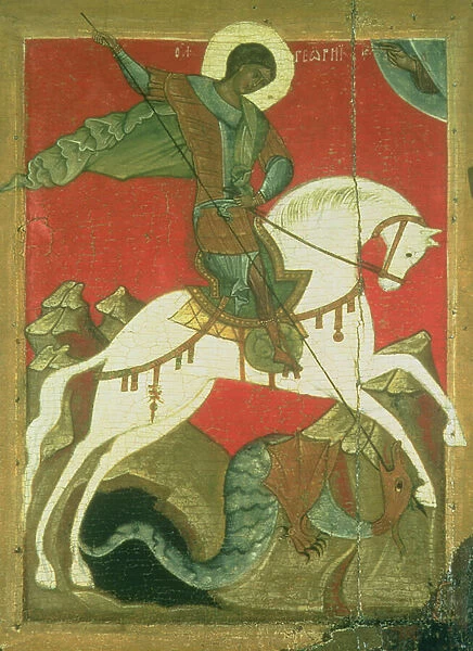 Icon of St. George and the Dragon (tempera on panel)