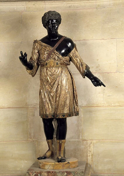 Il Moro. Moor, says Le Moro. Sculpture by Nicolas Cordier (or Cordieri, Cordigheri called Franciosino) (1567-1612). Early 17th century except the torso of Roman period. Polychrome marble and colored stones. Paris, Louvre Museum