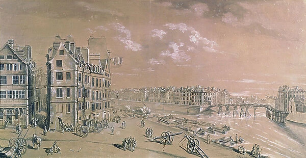 The Ile Saint-Louis and the corn docks from the Place de Greve, c. 1757 (w / c and gouache) (see also 86033)