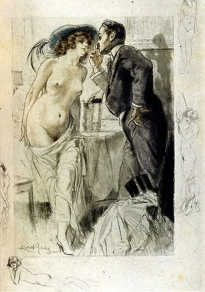 Illustration by Almery Lobel-Riche (Lobel Riche) (1880-1950) of 1926 for 'Le journal d une femme de chambre'by Octave Mirbeau (1848 - 1917)