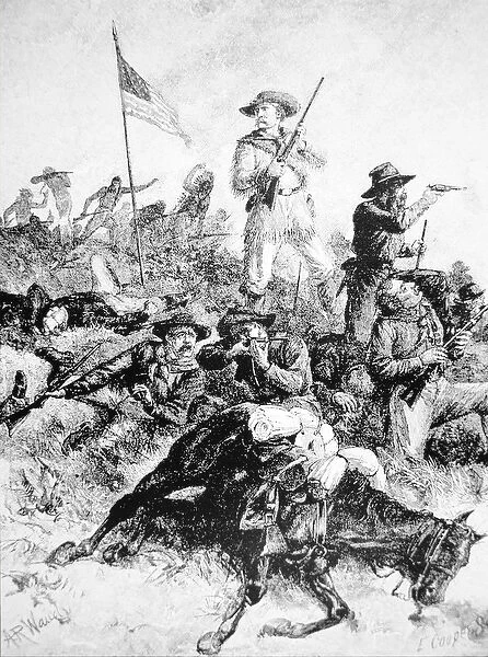 Illustration of the Battle of Little Bighorn, 25th June, 1876 (litho)