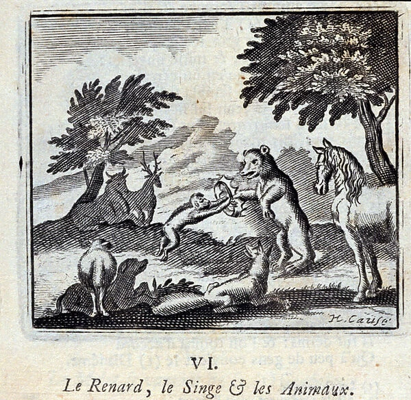 Illustration from the Fables of Jean de la Fontaine (litho)