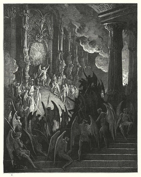 Illustration by Gustave Dore for Miltons Paradise Lost, Book II, lines 1, 2 (engraving)
