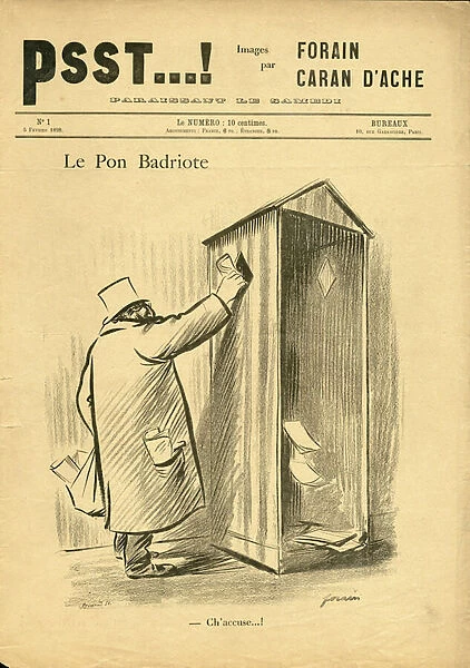 Illustration by Jean-Louis Forain (1852-1931) in Psst... !, 1898-2-5 - Le Pon Badriote Ch Accuse - Antisemitism, Dreyfus affair, Patriotism - Jew