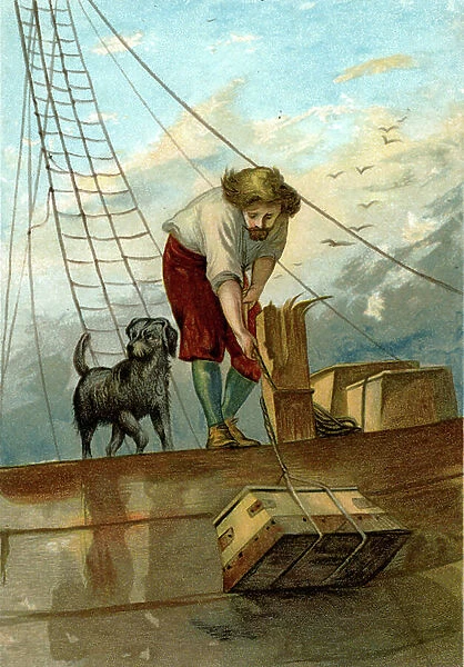 illustration for The Life and Strange Surprising Adventures of Robinson Crusoe by Defoe (chromolithograph)