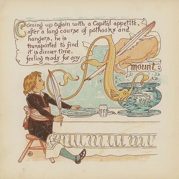 Illustration for Pothooks and Perseverance by Walter Crane (colour litho)