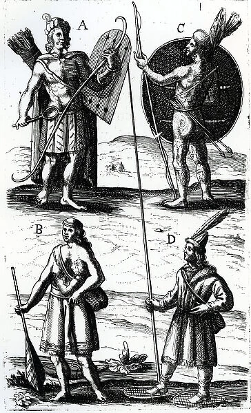 Illustrations of Algonquin dress, engraving from Voyages of Sieur de Champlain by