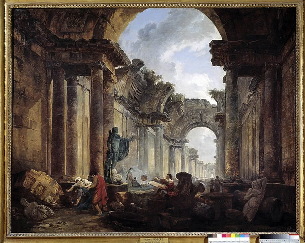 Imaginary View of the Grand Galerie du Louvre in Ruins Painting by Hubert Robert