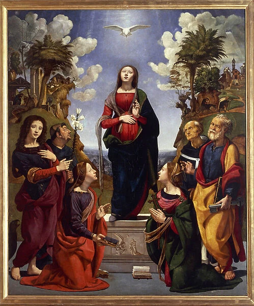 Immaculate conception surrounded by Saints, c. 1500-05 (tempera grassa on wood)