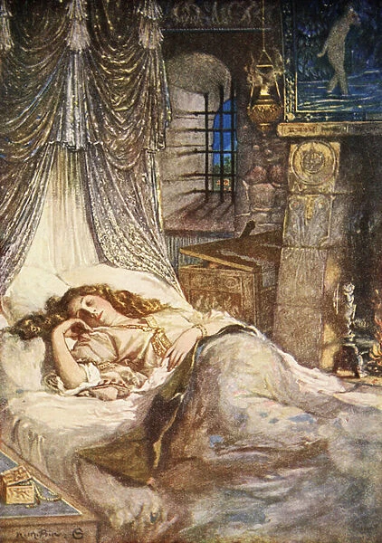 Imogens Bed Chamber, Cymbeline, Act II Scene 2, illustration from Tales from Shakespeare by Charles and Mary Lamb, 1905 (colour litho)