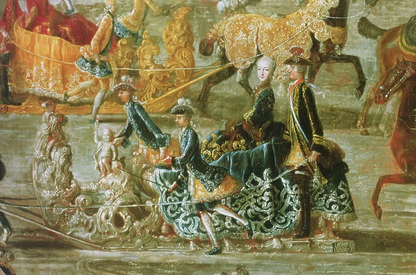 The Imperial Sleigh Ride on the occasion of the marriage of Emperor Joseph II of Austria to his 2nd wife Maria Josepha von Bayern: detail of a sleigh (see also 87694)