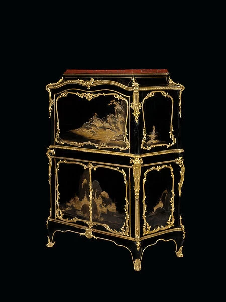 An important Louis XV ormolu-mounted Japanese lacquer and vernis Martin Secretaire a Abattant, c. 1756-57
