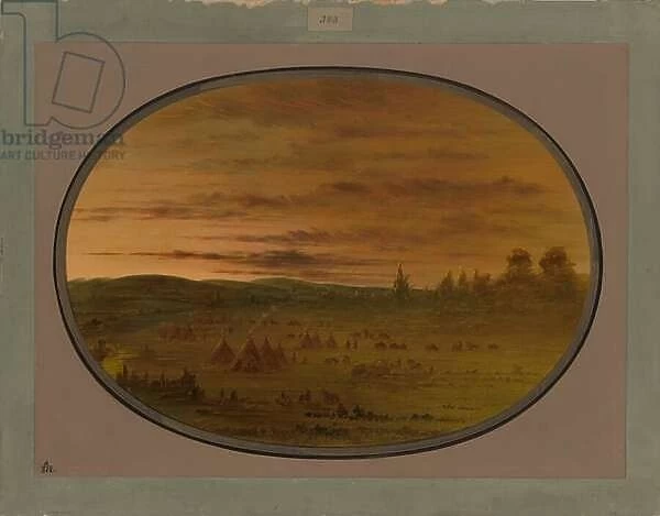 An Indian Encampment at Sunset, 1861-69 (oil on card mounted on paperboard)