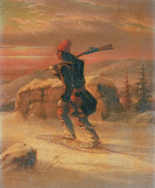 Indian Hunter in the Snow (oil on canvas)