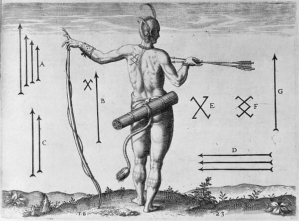 Indian Markings, engraved by Theodor de Bry (1528-1598) (engraving)