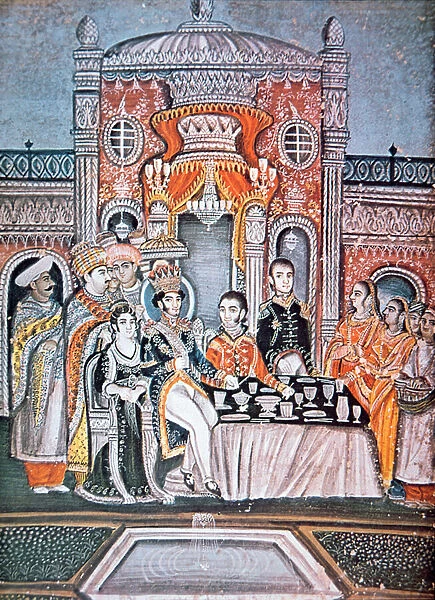 An Indian Prince entertains British Officials, c. 1810 (gouache on paper)