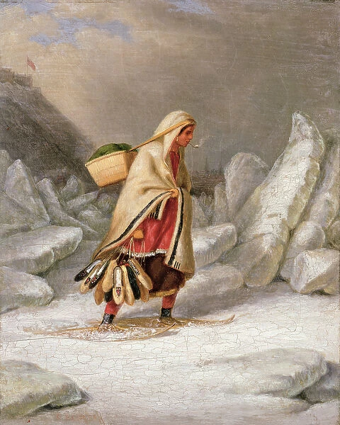 An Indian Woman Wearing Snowshoes (oil on canvas)