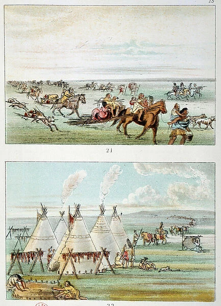 Indians of America: (top) tribe moving with skins for sale