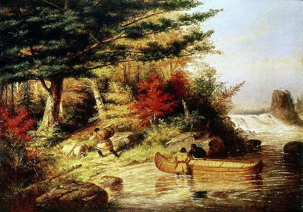Indians transporting furs through the Canadian wilderness, 1858 (oil on canvas)