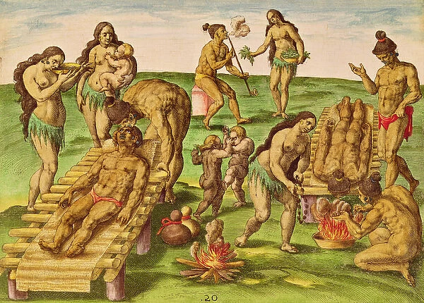 How the Indians Treat Their Sick, from Brevis Narratio engraved by Theodore de Bry