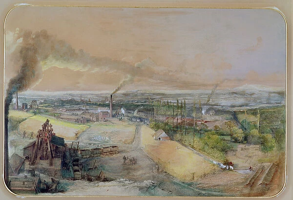 Industrial landscape in the Blanzy coal field, Saone-et-Loire, c. 1860 (w  /  c on paper)