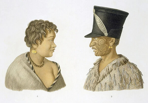 Inhabitants of New Zealand, 1826 (colour litho)