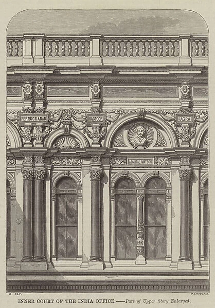Inner Court of the India Office, Part of Upper Story enlarged (engraving)