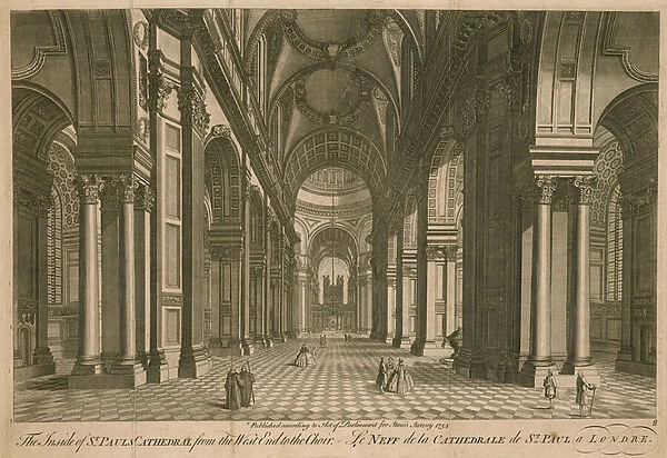 The inside of St Pauls Cathedral from the west end to the choir (engraving)