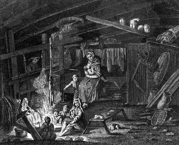 Inside of a Weavers Cottage in Ilay, illustration from A Tour in Scotland