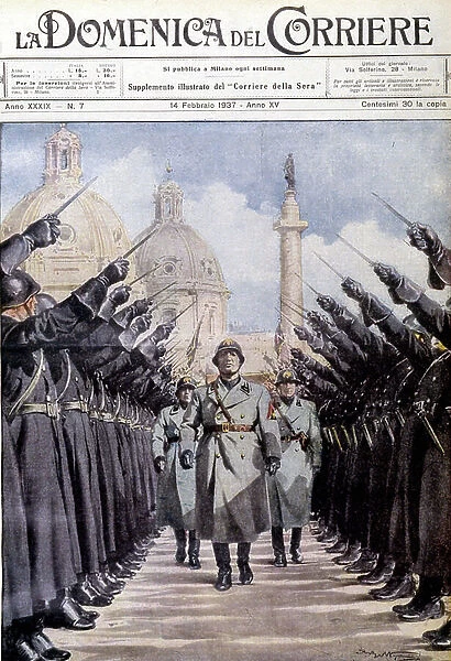 Inspection of the militia by Mussolini - in 'La domenica del Corriere', 14 February 1937