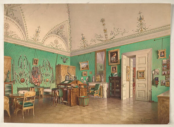 Interieur du cabinet de travail du Grand-Duc Mikhail Nikolaievitch a Saint-Petersbourg, 1856 (w  /  c on paper)