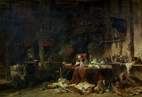 Interior of an Alchemists Study (oil on canvas)