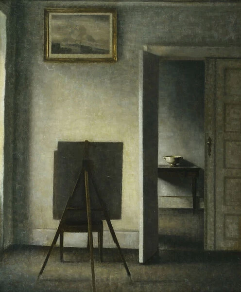 An Interior with the Artists Easel, (oil on canvas)