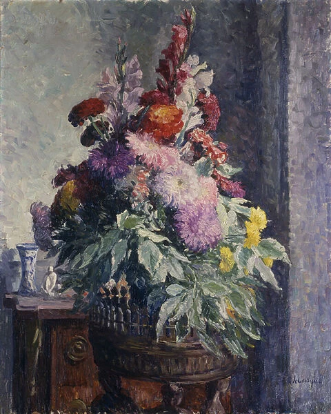 Interior with Bouquet of Flowers; Interieur au Bouquet de Fleurs, (oil on canvas)