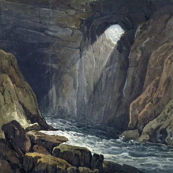 Interior of the cave at Porth yr Ogof, 1816 (w / c on paper on card)