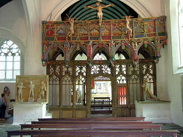 Interior of the chapel with the painted rood screen (photo)
