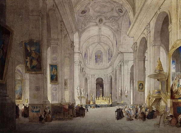The Interior of the Church of St. Sulpice, Paris, (pencil