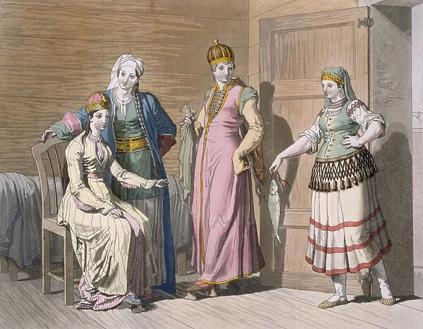 Interior with Circassian Women, c. 1820s-30s (coloured engraving)