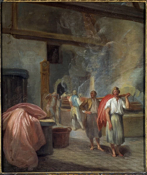 Interior of a dyeing workshop at Les Gobelins Anonymous painting. 1760