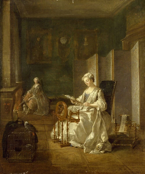 Interior with Two Figures, 18th century (oil on canvas)