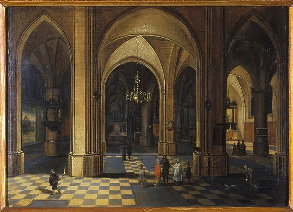 Interior of a Gothic Church (oil on board)